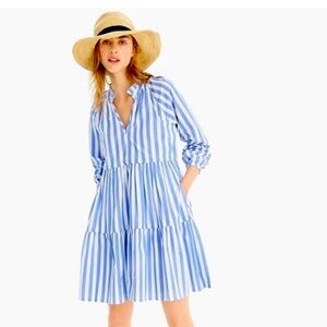 J.Crew Tiered Blue and White Stripe Poplin Dress Sz XL